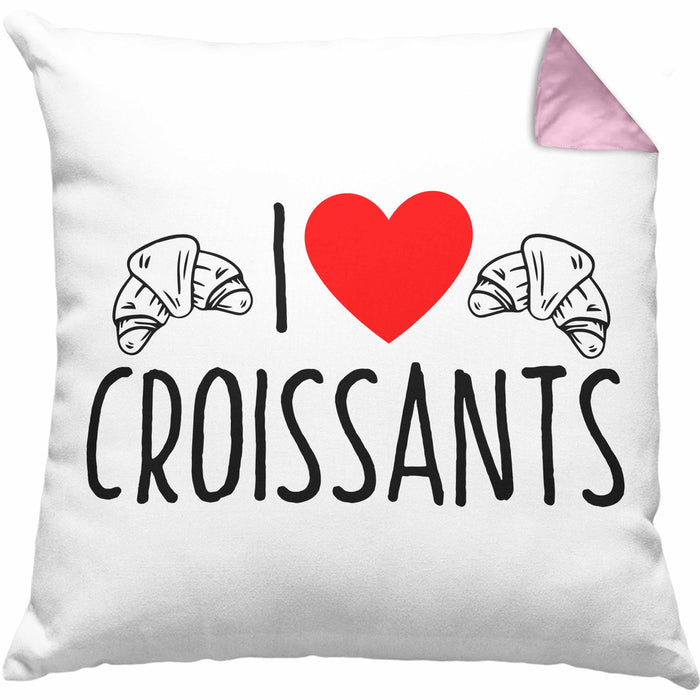 Kissen mit Füllung 40x40 "I Love Croissants" Lustiges Geschenk für Croissant-Liebhaber Frankreich (Grau) Rosa Trendation