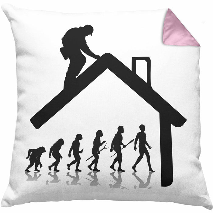 Dachdecker Geschenk Kissen mit Füllung 40x40 Evolution Geschenkidee Spruch (Grau) Rosa Trendation