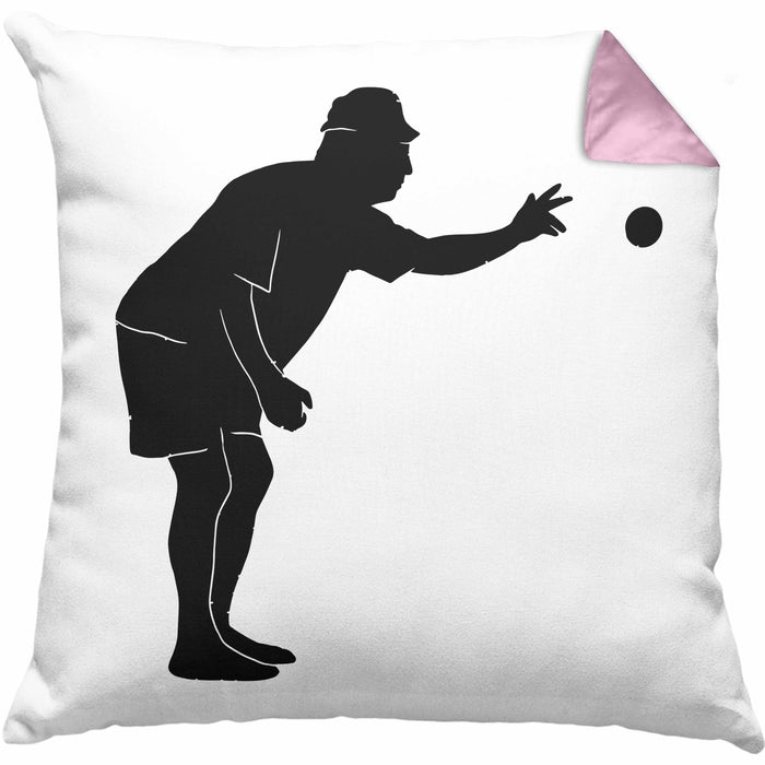 Boule Kissen mit Füllung 40x40 Geschenk Boule-Spieler Geschenkidee Spruch Grafik Werfender Boule Spieler (Grau) Rosa Trendation