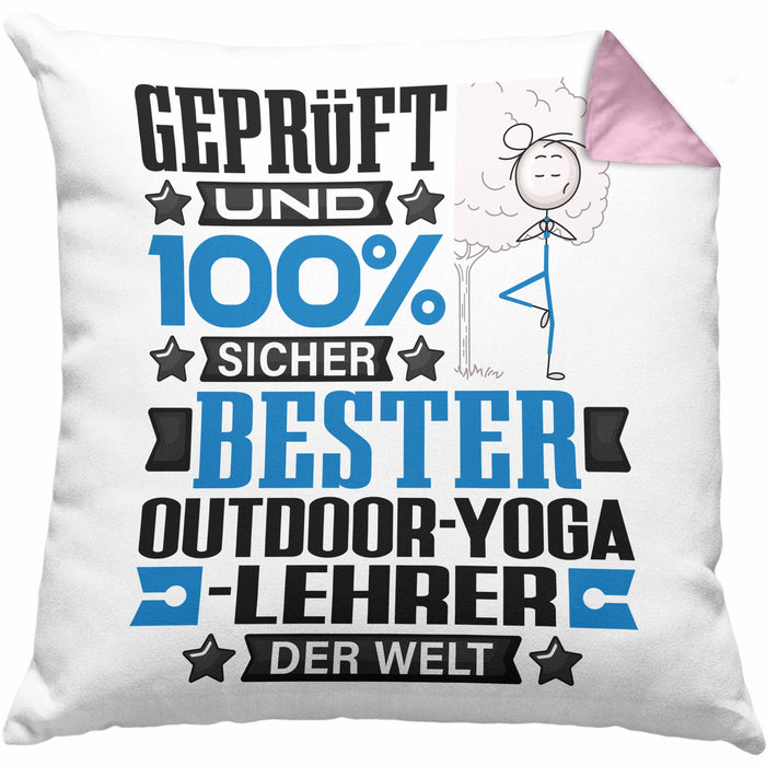 Outdoor-Yoga-Lehrer Geschenk Lustiger Spruch für Outdoor-Yoga-Lehrer Geschenkidee Bester Outdoor-Yoga-Lehrer Der WeltKissen mit Füllung 40x40 (Grau) Rosa Trendation