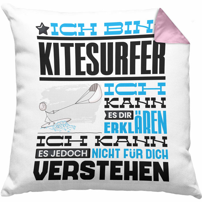 Kitesurfer Geschenk Kaffee-Kissen mit Füllung 40x40 Geschenkidee für Kitesurfer Ich Bin Kitesurfer Ich Kann Es Dir Erklären Jedoch Nicht Für Dich Verstehen Spruch Lustig (Grau) Rosa Trendation