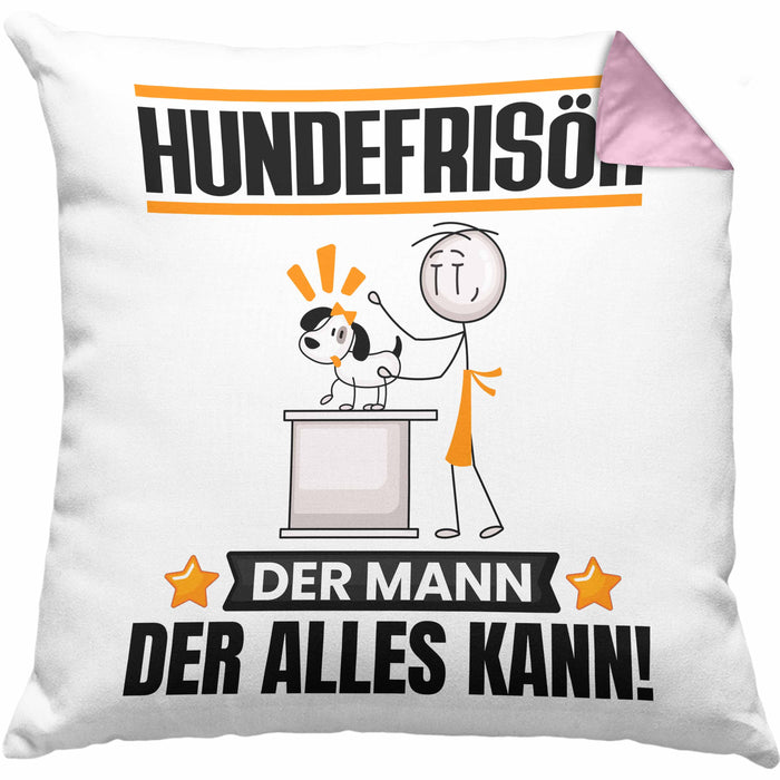 Hundefrisör Kissen mit Füllung 40x40 Geschenk für Hundefrisör Der Mann Der Alles Kann Geschenkidee zum Geburtstag (Grau) Rosa Trendation