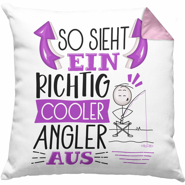 So Sieht Ein Richtig Cooler Angler Aus Geschenk Kissen mit Füllung 40x40 Lustiger Spruch Geschenkidee (Grau) Rosa Trendation