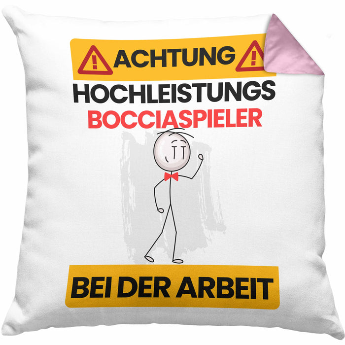 Bocciapieler Kissen mit Füllung 40x40 Geschenk Lustiger Spruch Geschenkidee für Bocciapieler Achtung Hochleistungs Bocciapieler Bei Der Arbeit (Grau) Rosa Trendation