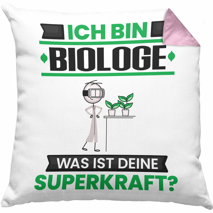 Biologe Kissen mit Füllung 40x40 Geschenk für Biologe Geburtstag Lustiger Spruch Was Ist Deine Superkraft (Grau) Rosa Trendation
