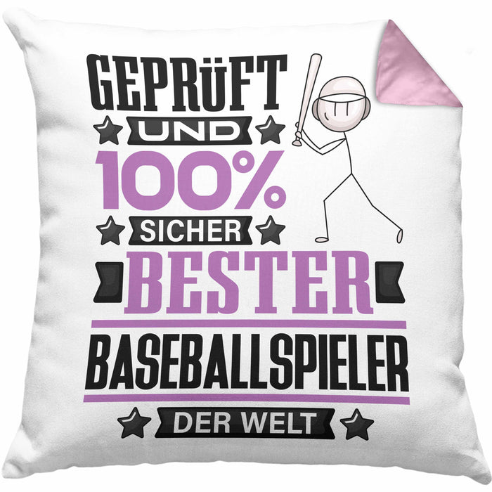 Baseballspieler Geschenk Lustiger Spruch für Baseballspieler Geschenkidee Bester Baseballspieler Der WeltKissen mit Füllung 40x40 (Grau) Rosa Trendation