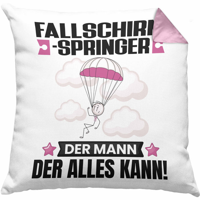 Fallschirmspringer Kissen mit Füllung 40x40 Geschenk für Fallschirmspringer Der Mann Der Alles Kann Geschenkidee zum Geburtstag (Grau) Rosa Trendation