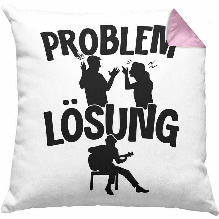 Gitarrist Kissen mit Füllung 40x40 Geschenk für Gitarrenspieler Männer Geschenkidee Problem und Lösung Gitarre (Grau) Rosa Trendation