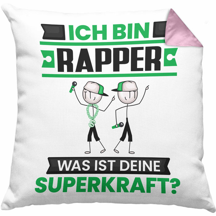 Rapper Kissen mit Füllung 40x40 Geschenk für Rapper Geburtstag Lustiger Spruch Was Ist Deine Superkraft (Grau) Rosa Trendation