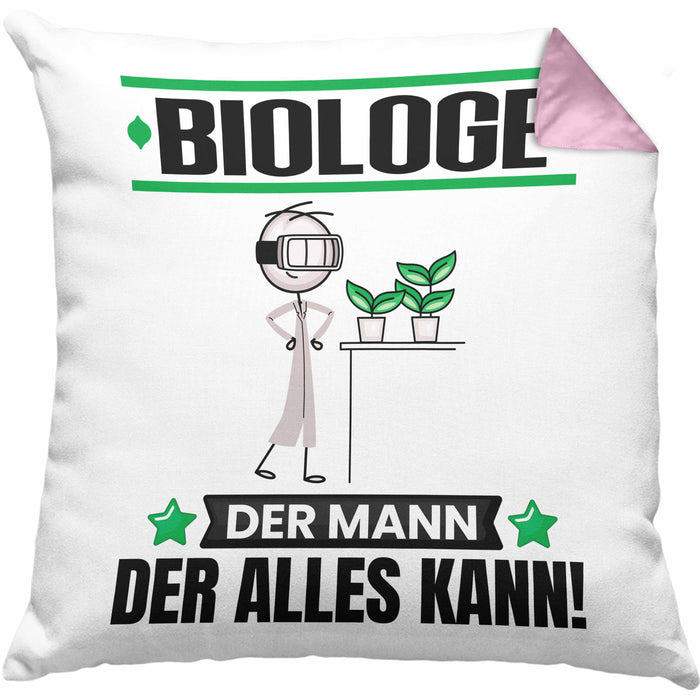 Biologe Kissen mit Füllung 40x40 Geschenk für Biologe Der Mann Der Alles Kann Geschenkidee zum Geburtstag (Grau) Rosa Trendation