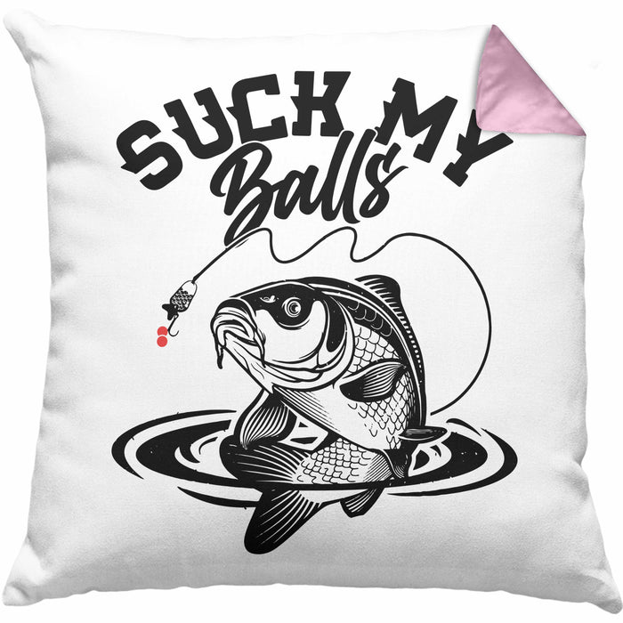 Fischer Karpfen Angler Geschenk Kissen mit Füllung 40x40 Fischer Fisch Suck My Balls Anglergeschenke (Grau) Rosa Trendation