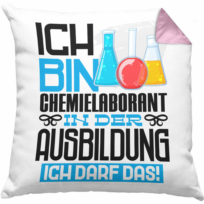 Chemielaborant Ausbildung Kissen mit Füllung 40x40 Geschenk Ich Bin Chemielaborant In Der Ausbildung Ich Darf Das Geschenkidee Spruch (Grau) Rosa Trendation