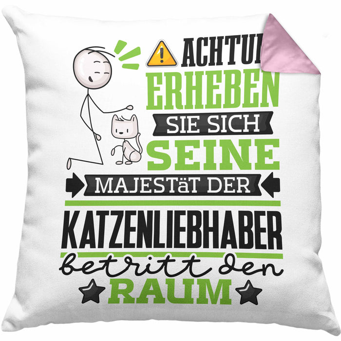 Katzenliebhaber Geschenk Kissen mit Füllung 40x40 Lustiger Spruch Erheben Sie Sich Der Katzenliebhaber Betritt den Raum (Grau) Rosa Trendation