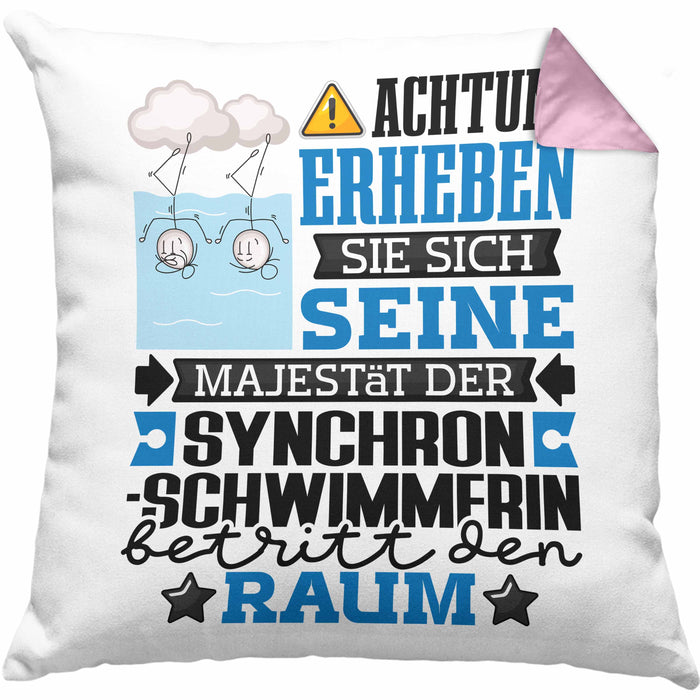 Synchronschwimmerin Geschenk Kissen mit Füllung 40x40 Lustiger Spruch Erheben Sie Sich Der Synchronschwimmerin Betritt den Raum (Grau) Rosa Trendation