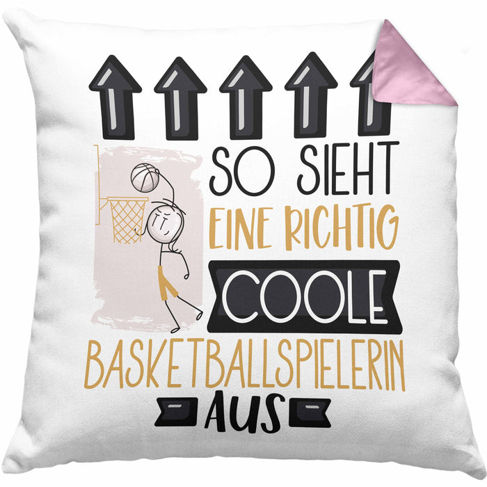 Basketballspielerin Geschenk Kissen mit Füllung 40x40 Lustig Geschenkidee für Basketballspielerin Geburtstag So Sieht Eine Richtig Coole Basketballspielerin Aus Frauen Spruch (Grau) Rosa Trendation