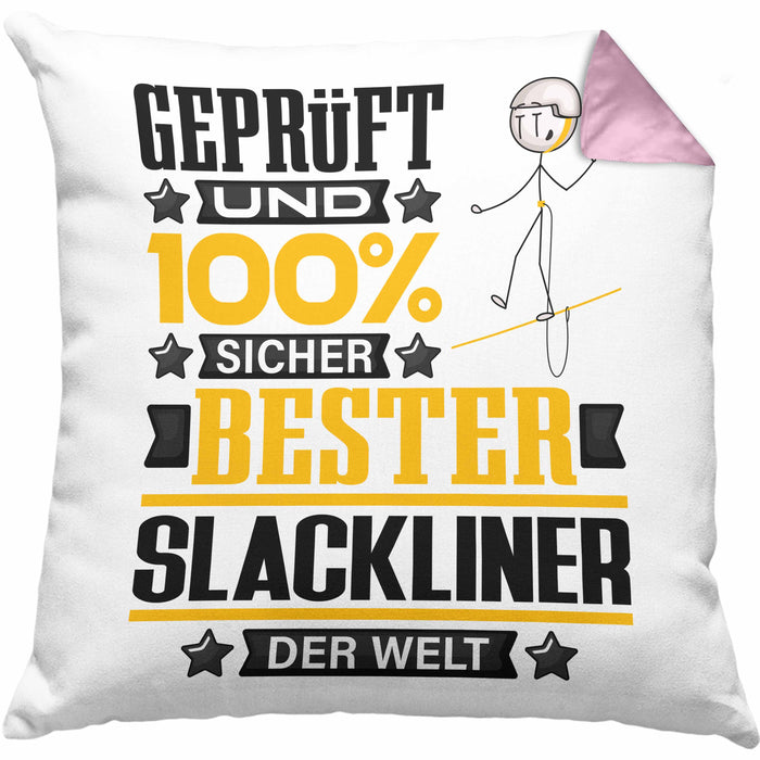 Slackliner Geschenk Lustiger Spruch für Slackliner Geschenkidee Bester Slackliner Der WeltKissen mit Füllung 40x40 (Grau) Rosa Trendation