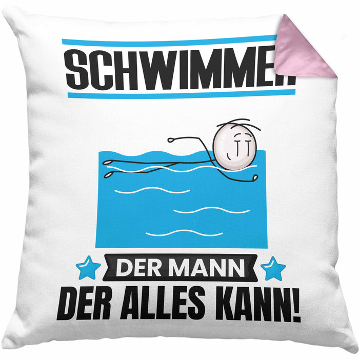Schwimmer Kissen mit Füllung 40x40 Geschenk für Schwimmer Der Mann Der Alles Kann Geschenkidee zum Geburtstag (Grau) Rosa Trendation