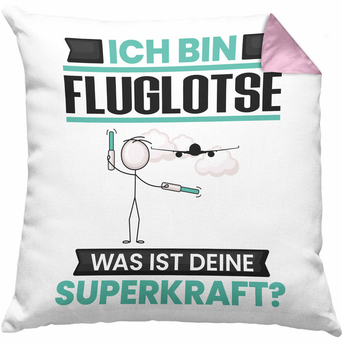 Fluglotse Kissen mit Füllung 40x40 Geschenk für Fluglotse Geburtstag Lustiger Spruch Was Ist Deine Superkraft (Grau) Rosa Trendation