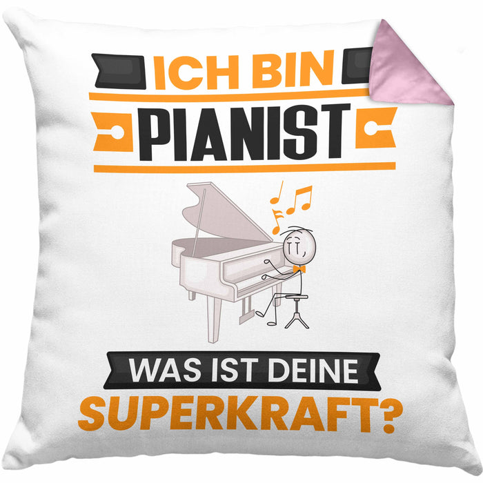 Pianist Kissen mit Füllung 40x40 Geschenk für Pianist Geburtstag Lustiger Spruch Was Ist Deine Superkraft (Grau) Rosa Trendation