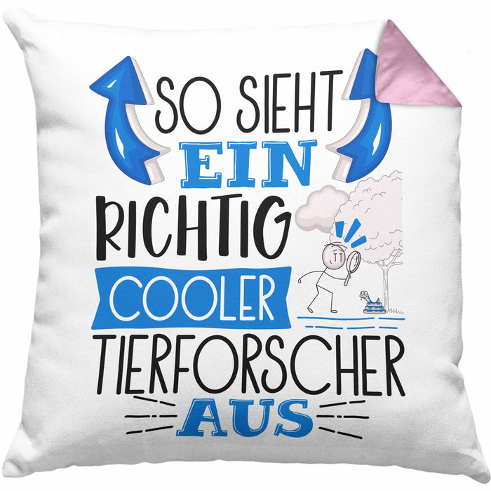 Tierforscher Kissen mit Füllung 40x40 So Sieht Ein Richtig Cooler Tierforscher Aus Geschenk Lustiger Spruch Geschenkidee (Grau) Rosa Trendation