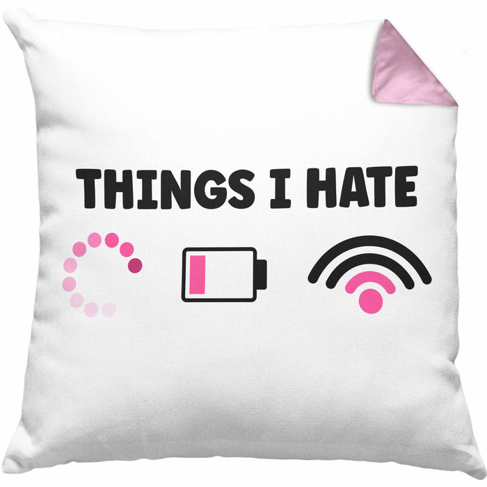 Lustige Programmiererin Computer Gaming Geschenk Kissen mit Füllung 40x40 Things I Hate Geschenkidee (Grau) Rosa Trendation