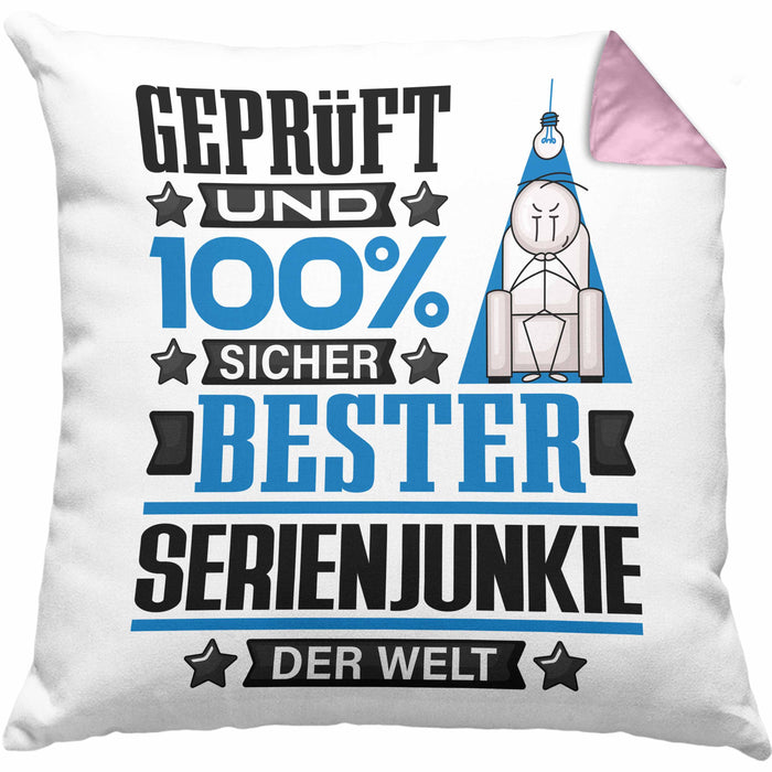 Serienjunkie Geschenk Lustiger Spruch für Serienjunkie Geschenkidee Bester Serienjunkie Der WeltKissen mit Füllung 40x40 (Grau) Rosa Trendation