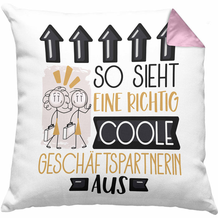 Geschäftspartnerin Geschenk Kissen mit Füllung 40x40 Lustig Geschenkidee für Geschäftspartnerin Geburtstag So Sieht Eine Richtig Coole Geschäftspartnerin Aus Frauen Spruch (Grau) Rosa Trendation