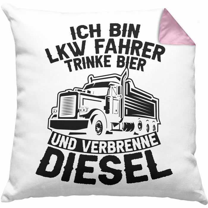LKW Fahrer Kissen mit Füllung 40x40 Geschenk Ich Bin LKW Fahrer Trinke Bier und Verbrenne Diesel Humor Geschenkidee (Grau) Rosa Trendation