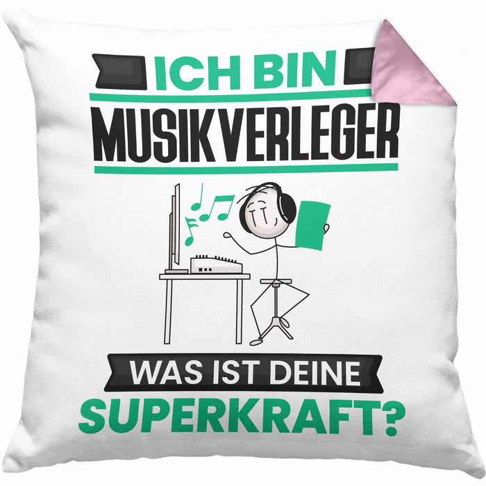 Musikverleger Kissen mit Füllung 40x40 Geschenk für Musikverleger Geburtstag Lustiger Spruch Was Ist Deine Superkraft (Grau) Rosa Trendation