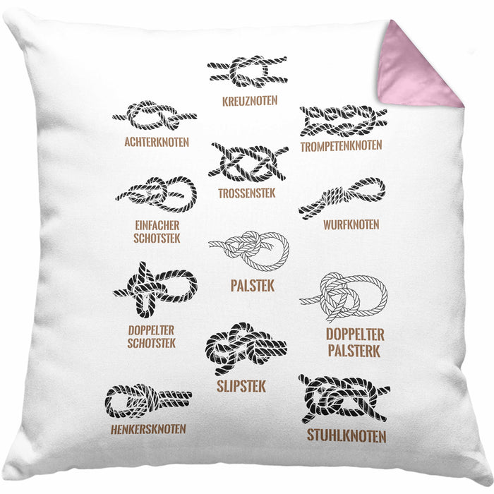 Seemannsknoten Kissen mit Füllung 40x40 Geschenk Segeln und Motorboot Arten Von Knoten (Grau) Rosa Trendation