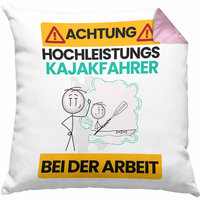 Kajakfahrer Kissen mit Füllung 40x40 Geschenk Lustiger Spruch Geschenkidee für Kajakfahrer Achtung Hochleistungs Kajakfahrer Bei Der Arbeit (Grau) Rosa Trendation