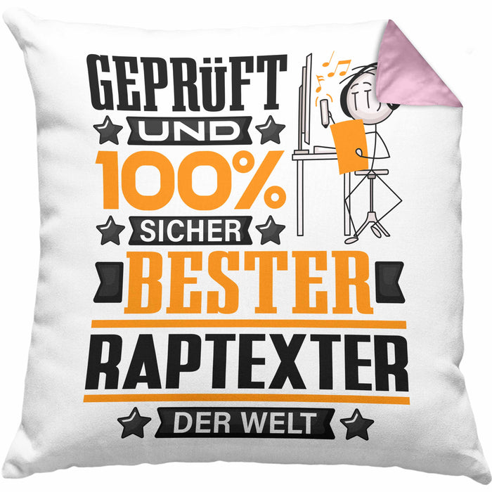 Raptexter Geschenk Lustiger Spruch für Raptexter Geschenkidee Bester Raptexter Der WeltKissen mit Füllung 40x40 (Grau) Rosa Trendation
