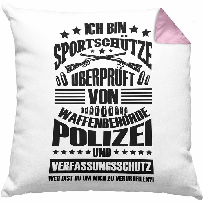 Lustige Schießen-Kissen mit Füllung 40x40 für Sportschützen Geschenk Ich Bin Sportschütze (Grau) Rosa Trendation