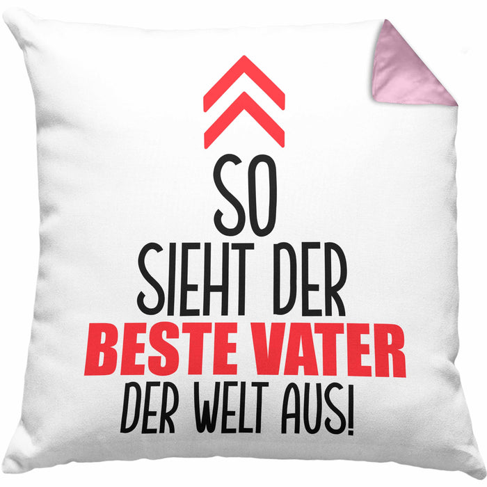 Vater Kissen mit Füllung 40x40 Geschenk Lustiger Spruch So Sieht Der Beste Papa Der Welt Aus Geschenkidee Geburtstag Vatertag (Grau) Rosa Trendation