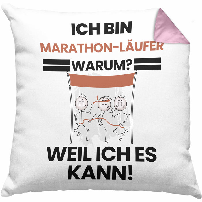 Marathonläufer Geschenk Kissen mit Füllung 40x40 Lustiger Spruch Ich Bin Marathonläufer Warum Weil Ich Es Kann Geschenkidee Bester Marathonläufer Geburtstag (Grau) Rosa Trendation