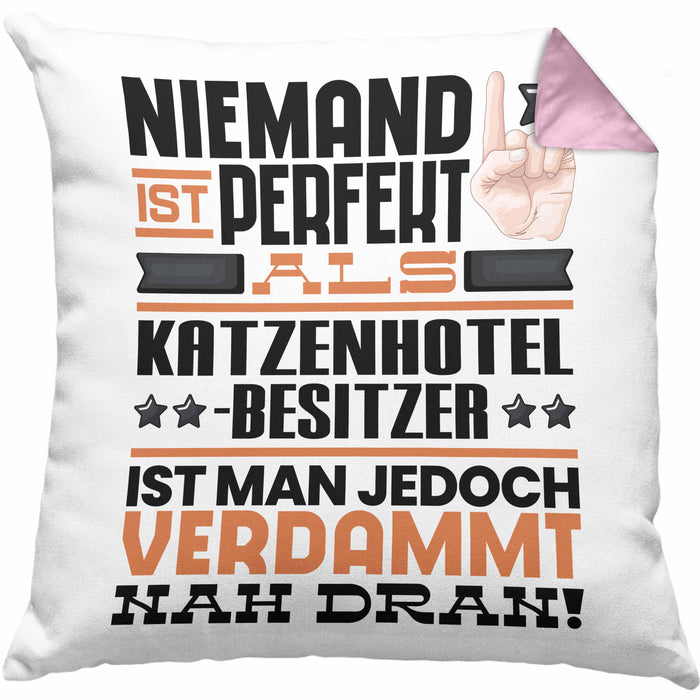 Katzenhotelbesitzer Geschenk Kissen mit Füllung 40x40 Lustige Geschenkidee für Katzenhotelbesitzer Geburtstag Niemand Ist Perfekt Aber Als Katzenhotelbesitzer Ist Man Nah Dran (Grau) Rosa Trendation