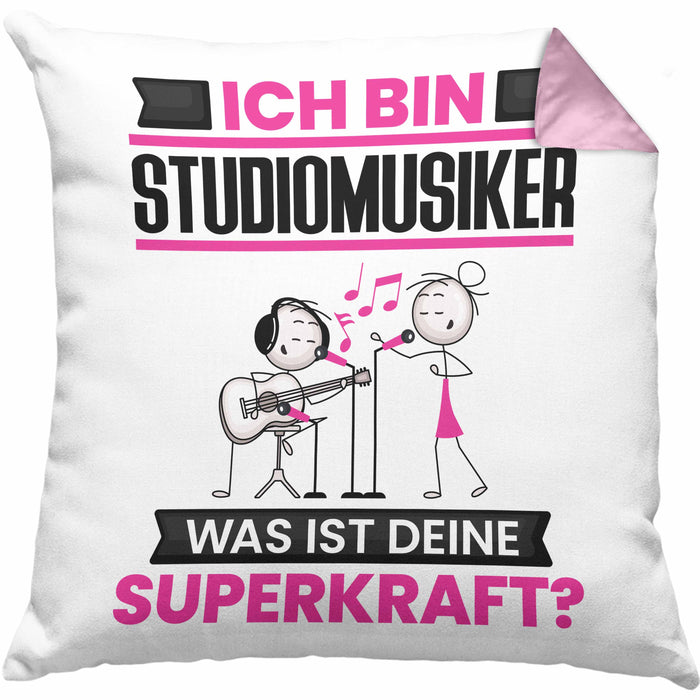Studiomusiker Kissen mit Füllung 40x40 Geschenk für Studiomusiker Geburtstag Lustiger Spruch Was Ist Deine Superkraft (Grau) Rosa Trendation