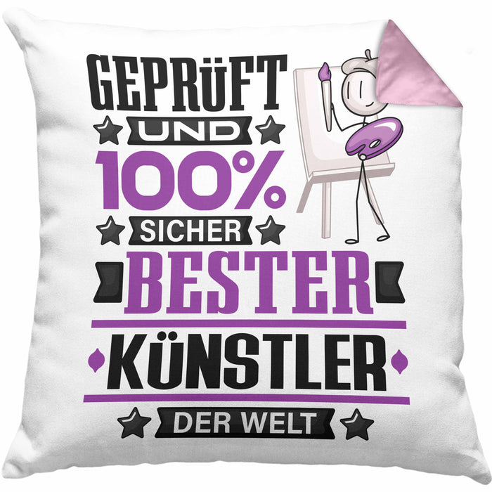Künstler Geschenk Lustiger Spruch für Künstler Geschenkidee Bester Künstler Der WeltKissen mit Füllung 40x40 (Grau) Rosa Trendation