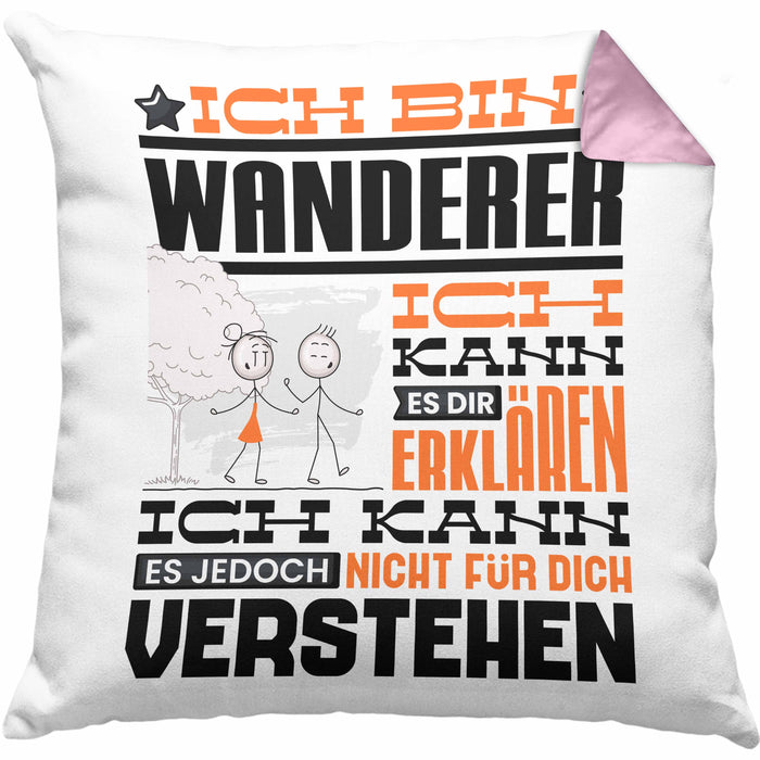 Wandern Geschenk Kaffee-Kissen mit Füllung 40x40 Geschenkidee für Wandern Ich Bin Wandern Ich Kann Es Dir Erklären Jedoch Nicht Für Dich Verstehen Spruch Lustig (Grau) Rosa Trendation