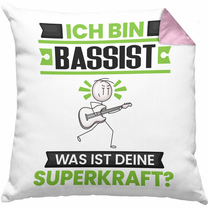 Bassist Kissen mit Füllung 40x40 Geschenk für Bassist Geburtstag Lustiger Spruch Was Ist Deine Superkraft (Grau) Rosa Trendation