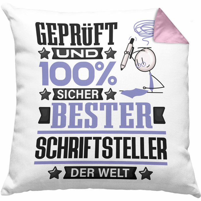Schriftsteller Geschenk Lustiger Spruch für Schriftsteller Geschenkidee Bester Schriftsteller Der WeltKissen mit Füllung 40x40 (Grau) Rosa Trendation