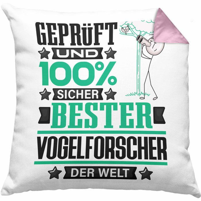 Vogelforscher Geschenk Lustiger Spruch für Vogelforscher Geschenkidee Bester Vogelforscher Der WeltKissen mit Füllung 40x40 (Grau) Rosa Trendation
