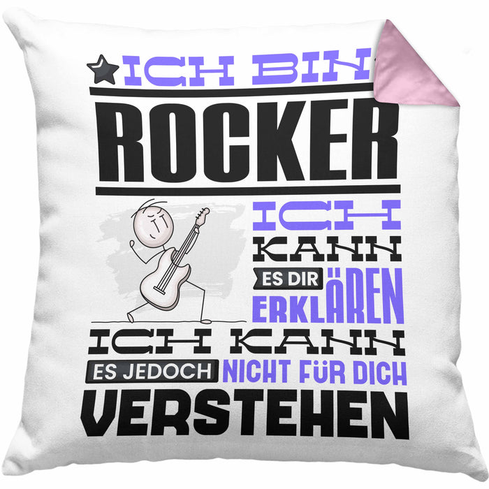Rocker Geschenk Kaffee-Kissen mit Füllung 40x40 Geschenkidee für Rocker Ich Bin Rocker Ich Kann Es Dir Erklären Jedoch Nicht Für Dich Verstehen Spruch Lustig (Grau) Rosa Trendation