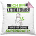 Katzenliebhaber Kissen mit Füllung 40x40 Geschenk für Katzenliebhaber Geburtstag Lustiger Spruch Was Ist Deine Superkraft (Grau) Rosa Trendation