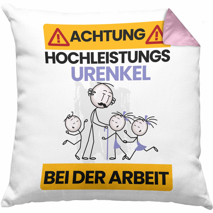 Urenkel Kissen mit Füllung 40x40 Geschenk Lustiger Spruch Geschenkidee für Urenkel Achtung Hochleistungs Urenkel Bei Der Arbeit (Grau) Rosa Trendation