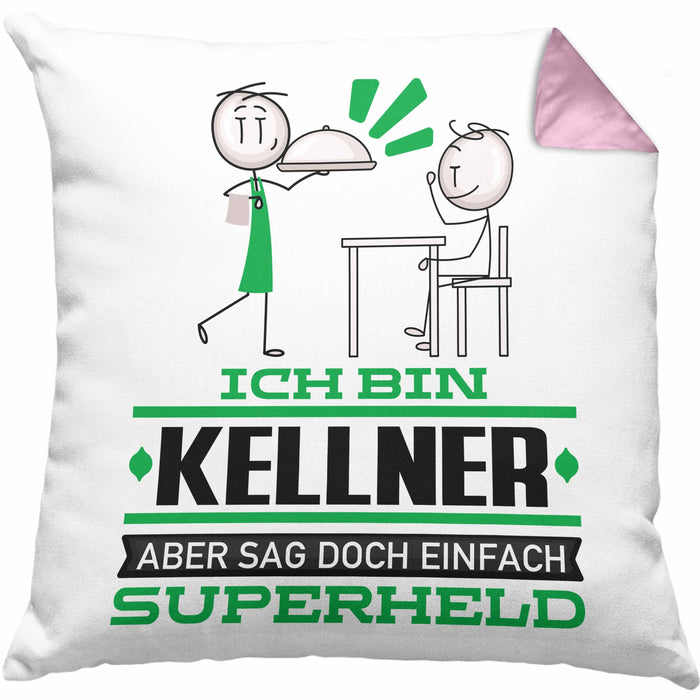 Kellner Geschenk Kissen mit Füllung 40x40 Ich Bin Kellner Aber Sag Doch Einfach Superheld Lustige Geschenkdiee für Kellner (Grau) Rosa Trendation