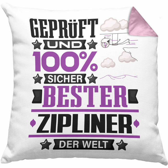 Zipliner Geschenk Lustiger Spruch für Zipliner Geschenkidee Bester Zipliner Der WeltKissen mit Füllung 40x40 (Grau) Rosa Trendation