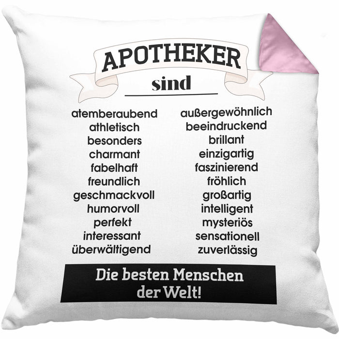Apotheker Kissen mit Füllung 40x40 Geschenk Bester Apotheker Pharmazeut Arzneikundiger Spruch Lustiger Spruch (Grau) Rosa Trendation