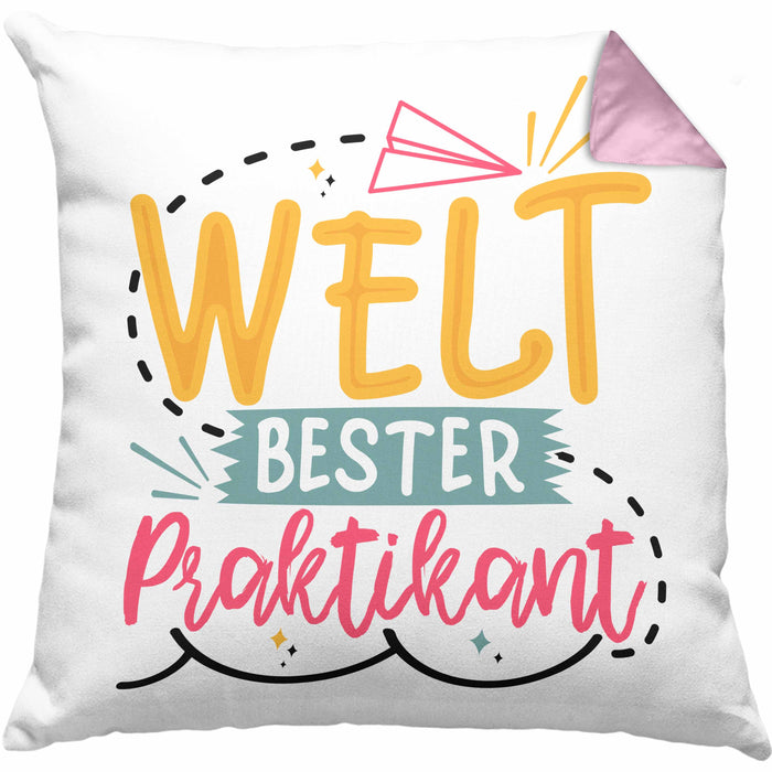 Praktikant Kissen mit Füllung 40x40 Geschenk Für Praktikanten Geschenkidee Welt Bester Praktikant (Grau) Rosa Trendation