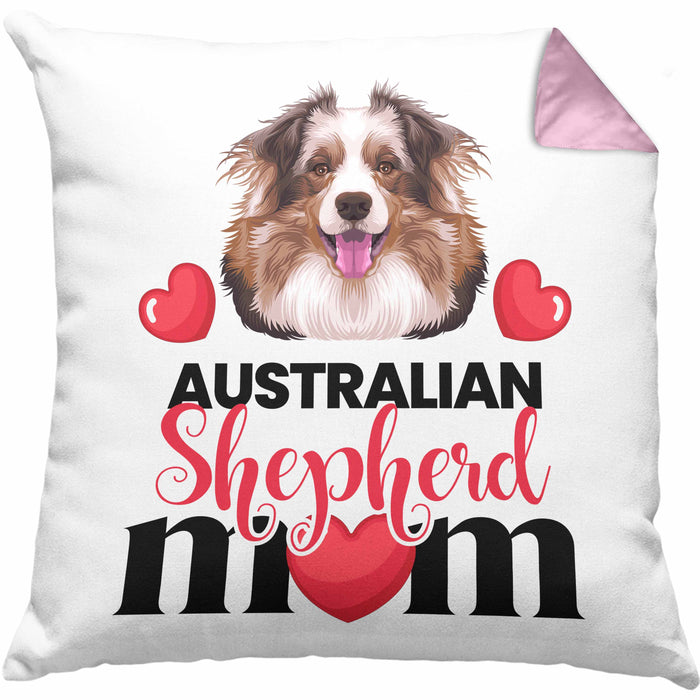 Australian Shepherd Besitzer Mom Mama Kissen mit Füllung 40x40 Geschenk Lustiger Spruch Geschenkidee Australian Shepherd Besitzerin (Grau) Rosa Trendation